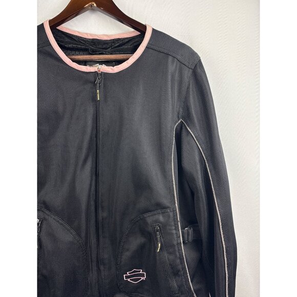 Women’s Harley Davidson Size 1 Black Biker Jacket with Pink Lining - Picture 3 of 7